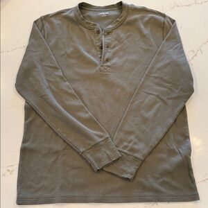Lands' End Men's Long Sleeve Olive Green Henley Shirt Large